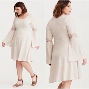 Plus Size Lace Inset Hacci Knit Skater Dress